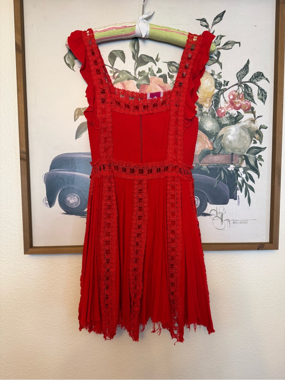 Buddy Love Red Lace-Trim Mini‎ Dress
